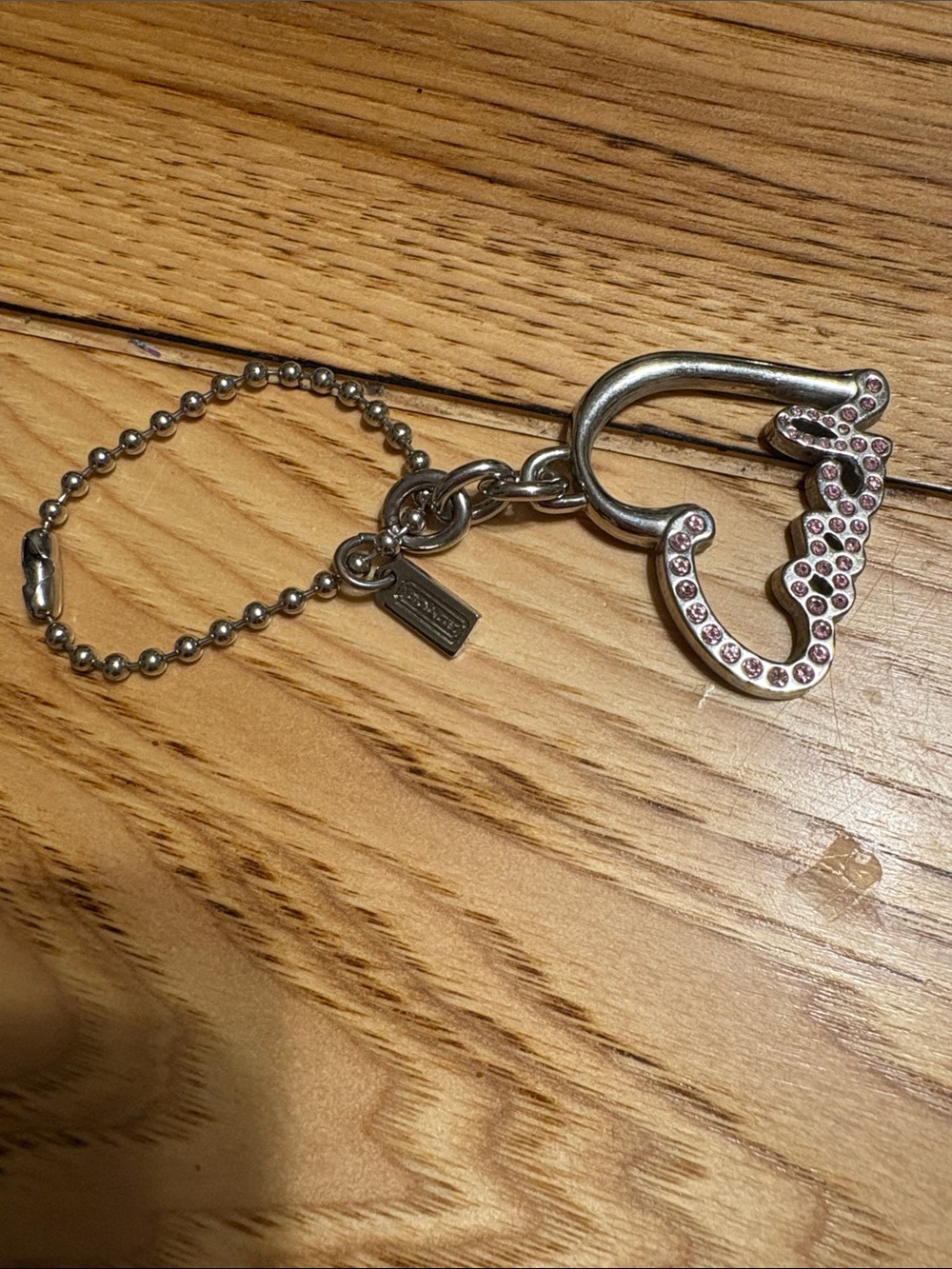 Coach Silver Keyring with Pink Crystal 'C' Charm